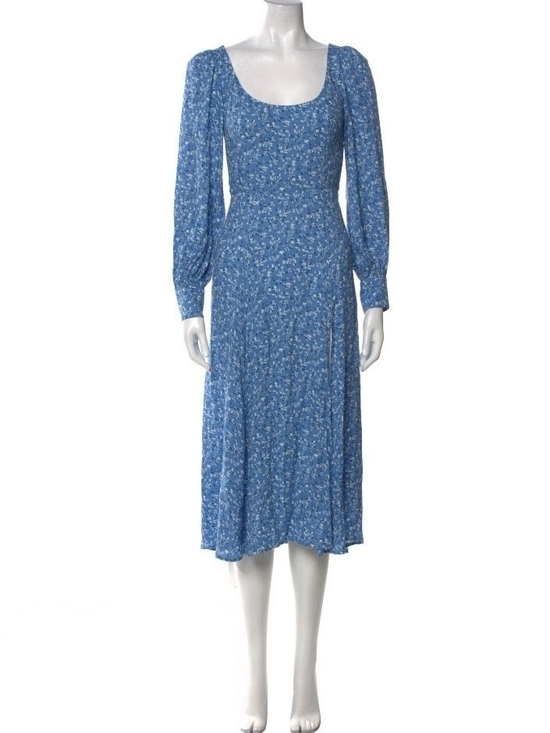 Reformation Dresses & Skirts - Reformation Blue Floral Midi Dress with Scoop Neck and Long Sleeves